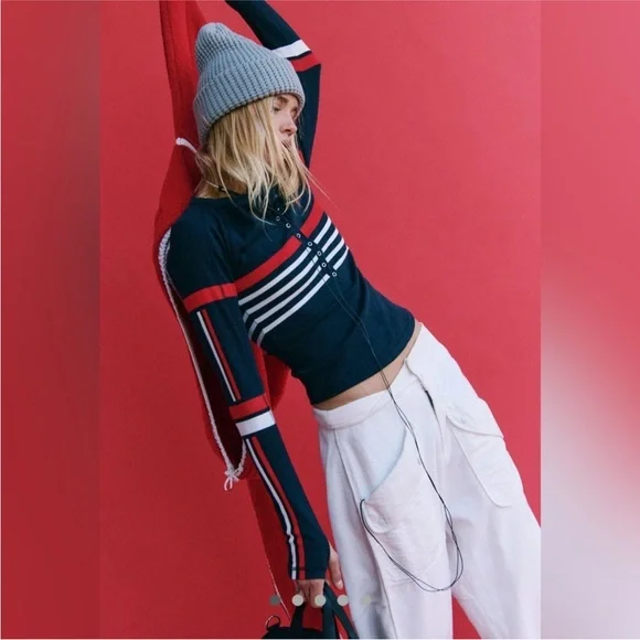 Fp movement black striped Henley Top - Picture 2 of 7